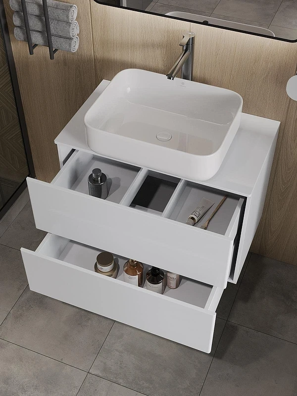 Тумба с раковиной Orange Otto 75 Ot-75TuMDF+B05-500W подвесная цвет Белый глянец