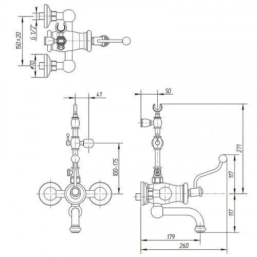 Смеситель для ванны Migliore Vivaldi 19544 Золото латунь на стену