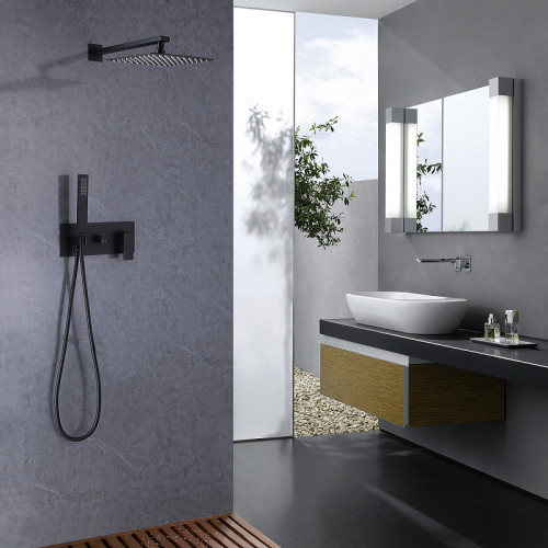 Душевая система Abber Daheim AF8218B Черная матовая латунь встраиваемый