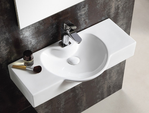 Раковина CeramaLux 80 STR4282B Белая фаянс подвесная, накладная