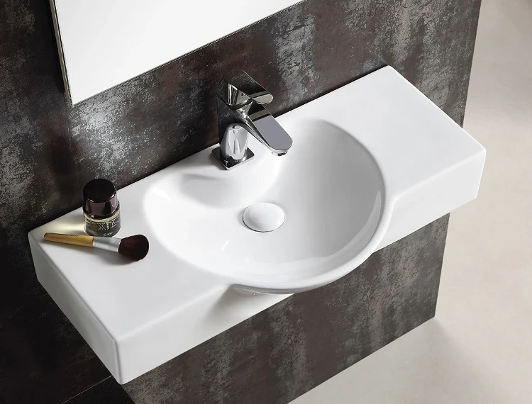 Раковина CeramaLux 80 STR4282B Белая фаянс подвесная, накладная