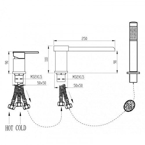 Смеситель на борт ванны Grocenberg GB6008-2BL Черный матовый