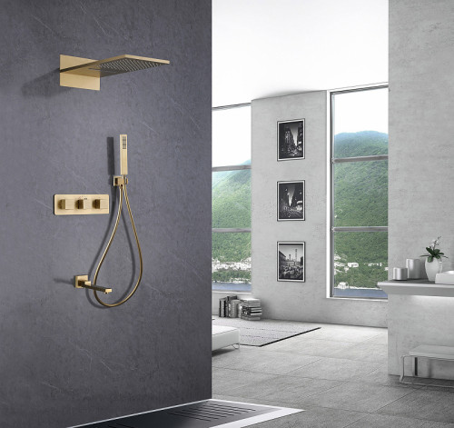 Душевая система Abber Daheim AF8253G с термостатом Золото матовое латунь встраиваемый