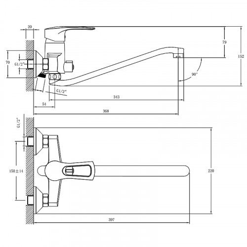 Смеситель для ванны Rossinka T40-34 универсальный