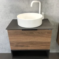 Тумба с раковиной Comforty Штутгарт 60 00-00001698 подвесная Дуб темно-коричневый Черная столешница МДФ / ЛДСП