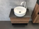 Тумба с раковиной Comforty Штутгарт 60 00-00001698 подвесная Дуб темно-коричневый Черная столешница МДФ / ЛДСП