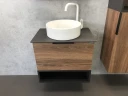 Тумба с раковиной Comforty Штутгарт 60 00-00001698 подвесная Дуб темно-коричневый Черная столешница МДФ / ЛДСП