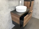 Тумба с раковиной Comforty Штутгарт 60 00-00001698 подвесная Дуб темно-коричневый Черная столешница МДФ / ЛДСП