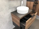 Тумба с раковиной Comforty Штутгарт 60 00-00001698 подвесная Дуб темно-коричневый Черная столешница МДФ / ЛДСП