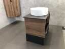 Тумба с раковиной Comforty Штутгарт 60 00-00001698 подвесная Дуб темно-коричневый Черная столешница МДФ / ЛДСП
