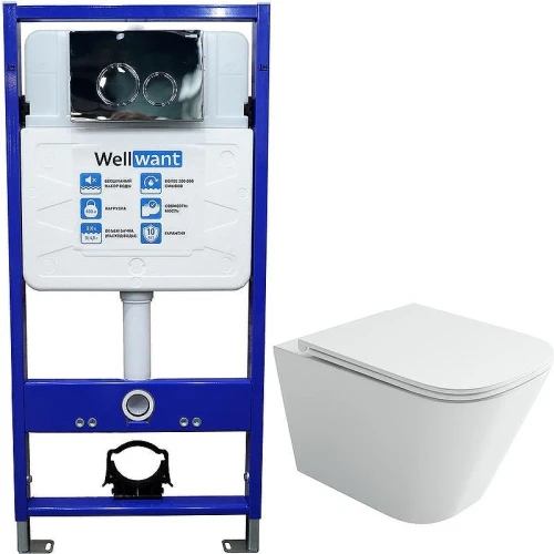 Унитаз с инсталляцией Ceramicanova Union CN4009T + WellWant Standart 50 WWISI1110B с сиденьем Микролифт и клавишей смыва Хром глянцевый