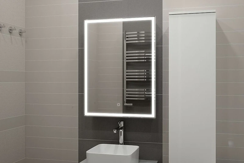 Зеркальный шкаф Art&Max Techno AM-Tec-600-800-1D-L-DS-F с подсветкой с сенсорным выключателем Белый МДФ / ЛДСП, стекло