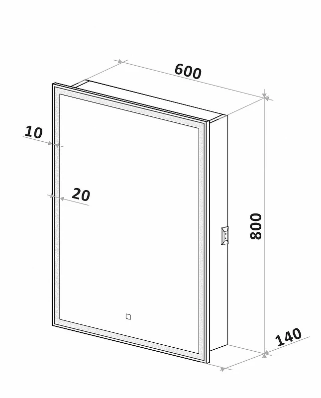 Зеркальный шкаф Art&Max Techno AM-Tec-600-800-1D-L-DS-F с подсветкой с сенсорным выключателем Белый МДФ / ЛДСП, стекло