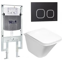 Комплект унитаза с инсталляцией WeltWasser AMBERG 497 ST + ROTBACH 004 GL-WT + AMBERG RD-BL 10000006743 цвет Белый глянцевый с сиденьем Микролифт и клавишей смыва цвет Черный
