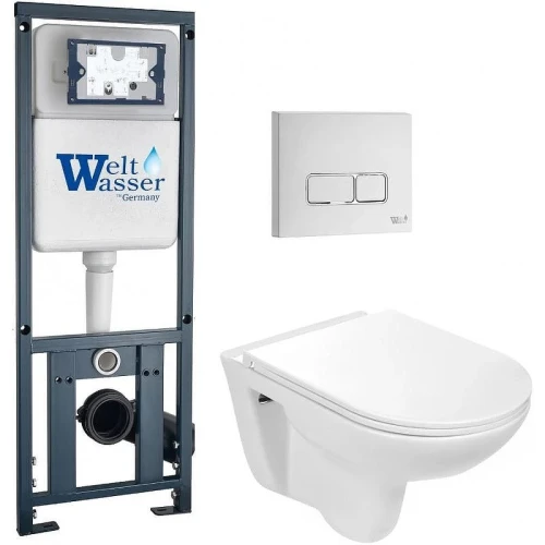 Комплект унитаза с инсталляцией WeltWasser MARBERG 410 + BAARBACH 004 GL-WT + MAR 410 SE GL-WT 10000010332 цвет Белый глянцевый с сиденьем Микролифт и клавишей смыва цвет Белый глянцевый