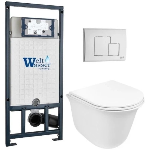 Комплект унитаза с инсталляцией WeltWasser MARBERG 507 + TELBACH 004 GL-WT + MAR 507 SE GL-WT 10000011132 цвет Белый глянцевый с сиденьем Микролифт и клавишей смыва цвет Белый глянцевый