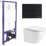 Комплект унитаза WeltWasser Merzbach 043 GL-WT 10000009939 с инсталляцией Berges Novum L5 040215 с сиденьем Микролифт и Черной матовой клавишей смыва фаянс подвесной