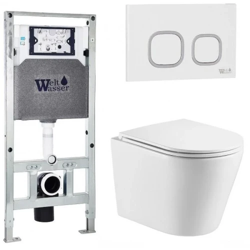 Комплект унитаза с инсталляцией WeltWasser AMBERG 506 ST + SALZBACH 043 GL-WT + AMBERG RD-WT 10000011507 цвет Белый глянцевый с сиденьем Микролифт и клавишей смыва цвет Белый