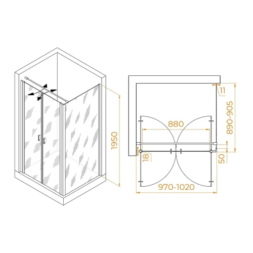 Душевой уголок RGW Passage 100x90 060814409-014 профиль цвет Черный стекло прозрачное