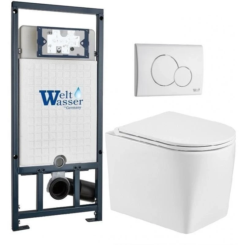 Комплект унитаза с инсталляцией WeltWasser MARBERG 507 + NESENBACH 004 GL-WT + MAR 507 RD GL-WT 10000011723 цвет Белый глянцевый с сиденьем Микролифт и клавишей смыва цвет Белый глянцевый