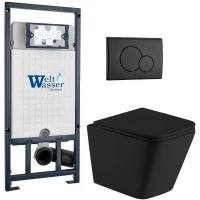 Комплект унитаза с инсталляцией WeltWasser MARBERG 507 + GELBACH 043 MT-BL + MAR 507 RD MT-BL 10000012004 цвет Черный матовый с сиденьем Микролифт и клавишей смыва цвет Черный матовый