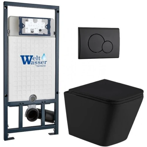 Комплект унитаза с инсталляцией WeltWasser MARBERG 507 + GELBACH 043 MT-BL + MAR 507 RD MT-BL 10000012004 цвет Черный матовый с сиденьем Микролифт и клавишей смыва цвет Черный матовый