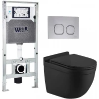 Комплект унитаза с инсталляцией WeltWasser AMBERG 506 ST + HEIMBACH 043 MT-BL + AMBERG RD-CR 10000012242 цвет Черный матовый с сиденьем Микролифт и клавишей смыва цвет Хром