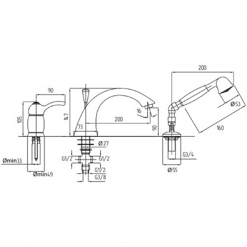 Смеситель на борт ванны Migliore Lem Swarovski 18891 Золото латунь