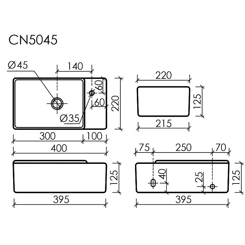 Раковина Ceramicanova Element 40 CN5045MB Черная матовая фарфор подвесная