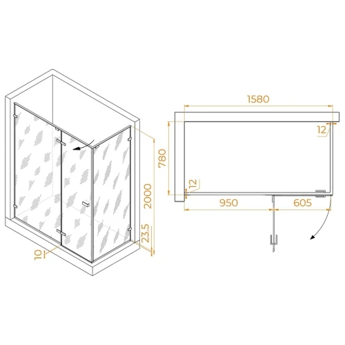 Душевой уголок RGW Stilvoll 160x80 353204068-110 профиль цвет Серый стекло прозрачное