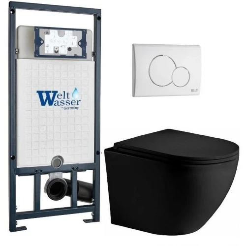 Комплект унитаза с инсталляцией WeltWasser MARBERG 507 + MERZBACH 043 XL MT-BL + MAR 507 RD GL-WT 10000014147 цвет Белый глянцевый с сиденьем Микролифт и клавишей смыва цвет Белый глянцевый