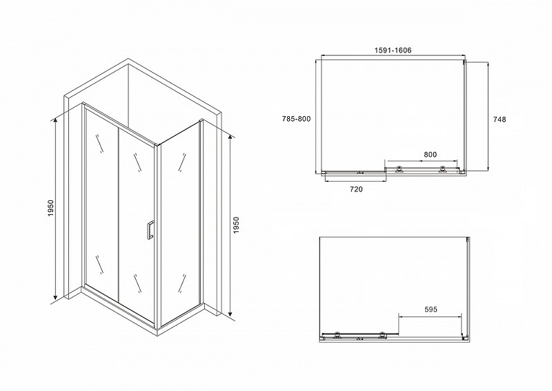 Душевой уголок Abber Schwarzer Diamant 160х80 AG30160BH-S80B профиль Черный стекло прозрачное