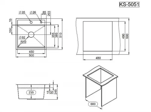 Кухонная мойка Granula Kitchen Space 50 5051 цвет Сталь матовая