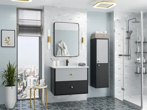 Шкаф пенал Brevita 50 Shades of Grey Кристиан 35 R Кри-05035-01-01П подвесной Черный матовый Серый матовый МДФ / ЛДСП
