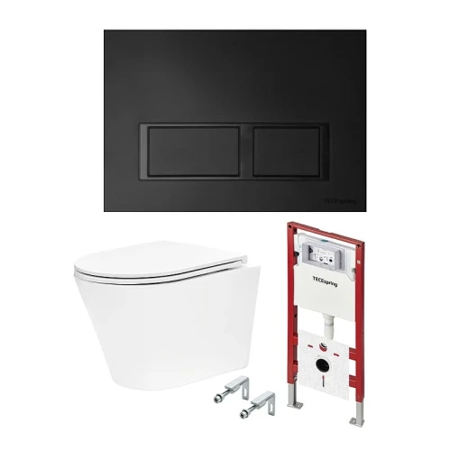 Унитаз с инсталляцией Tece TECEspring base K401204WCK цвет Белый с сиденьем Микролифт и клавишей смыва цвет Черный матовый
