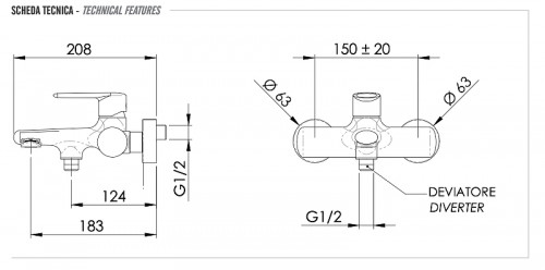Смеситель для ванны Remer Vanity V05NO цвет Черный матовый