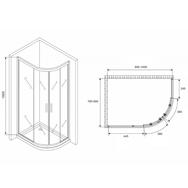 Душевой уголок Abber Schwarzer Diamant 100x80 AG01180 профиль Хром стекло прозрачное