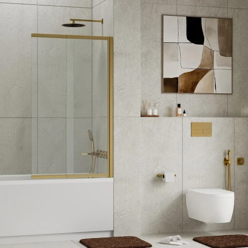 Шторка на ванну WasserKRAFT Schunter 100 82S02-80 профиль цвет Золото матовое стекло прозрачное
