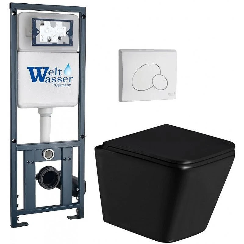 Комплект унитаза с инсталляцией WeltWasser MARBERG 410 + GELBACH 043 GL-BL + MAR 410 RD GL-WT 10000011952 цвет Белый глянцевый с сиденьем Микролифт и клавишей смыва цвет Белый глянцевый