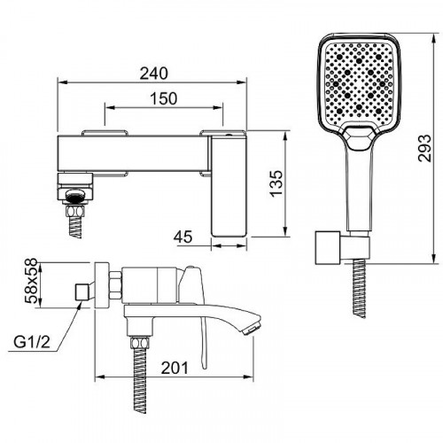 Смеситель для ванны Raglo R01.30.06 Черный матовый латунь на стену