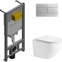 Комплект унитаза WeltWasser Merzbach 043 GL-WT 10000009939 с сиденьем Микролифт и инсталляцией Jacob Delafon E29025-NF+E4316-CP с клавишей смыва Хром фаянс подвесной
