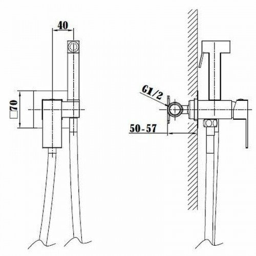 Гигиенический душ со смесителем Vincea VHFW-102GM Вороненая сталь латунь встраиваемый