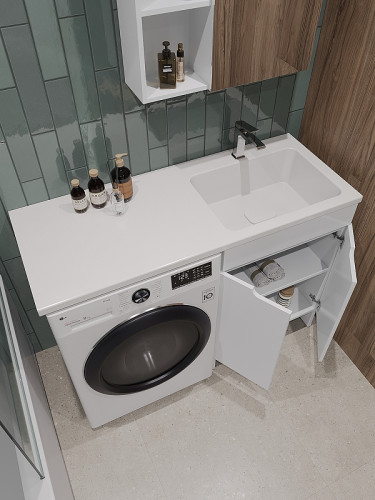 Раковина Orange 120 R ST-120RAR с местом под стиральную машину Белая искусственный камень (литьевой мрамор) полувстраиваемая, с местом под стиральную машину