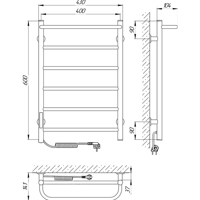 Электрический полотенцесушитель Laris Прайм ЧКЧ П6 400x600 L 73207592 Черный муар