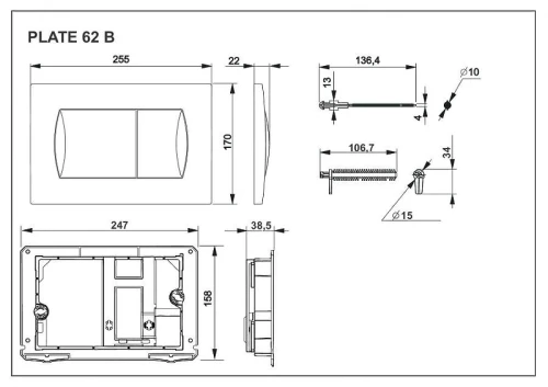 Кнопка смыва для инсталляции Roca In-Wall 62В 78901160B6 цвет Черный матовый