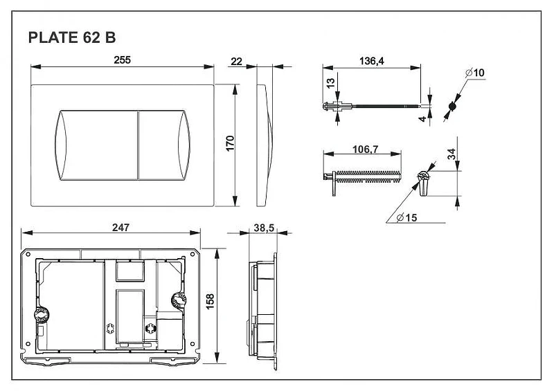 Кнопка смыва для инсталляции Roca In-Wall 62В 78901160B6 цвет Черный матовый