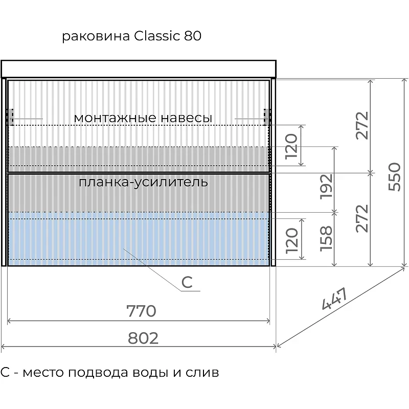 Тумба под раковину Style Line Стокгольм 80 ЛС-00002315 подвесная Белый рифленый софт МДФ / ЛДСП