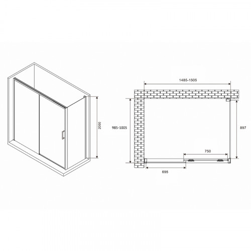 Душевой уголок Abber Komfort 150x100 AG93150-S102 профиль Хром стекло прозрачное