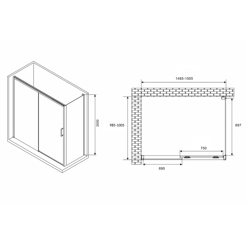 Душевой уголок Abber Komfort 150x100 AG93150-S102 профиль Хром стекло прозрачное