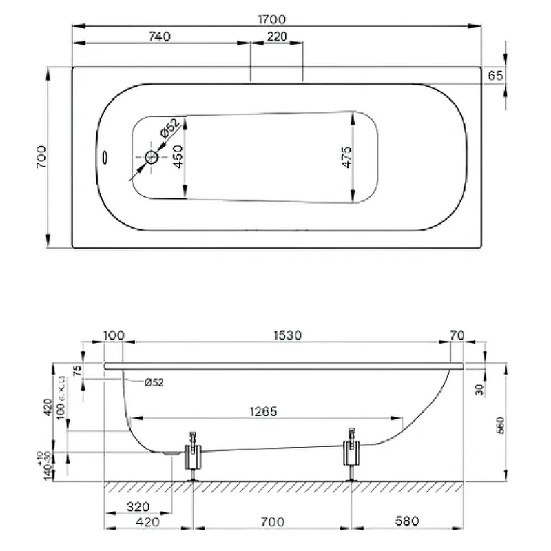 Стальная ванна Bette Form 170x70 2945-000 AD AS с шумоизоляцией и антискользящим покрытием